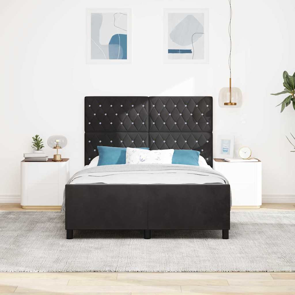 Sengestel Med Hovedgærde Sort 160 X 200 Cm Fløjl - Billede 4