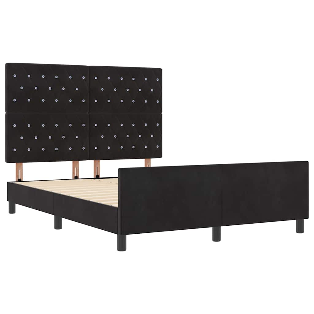 Sengestel Med Hovedgærde Sort 160 X 200 Cm Fløjl - Billede 2