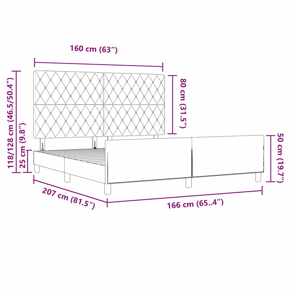 Sengestel Med Hovedgærde Sort 160 X 200 Cm Fløjl - Billede 13