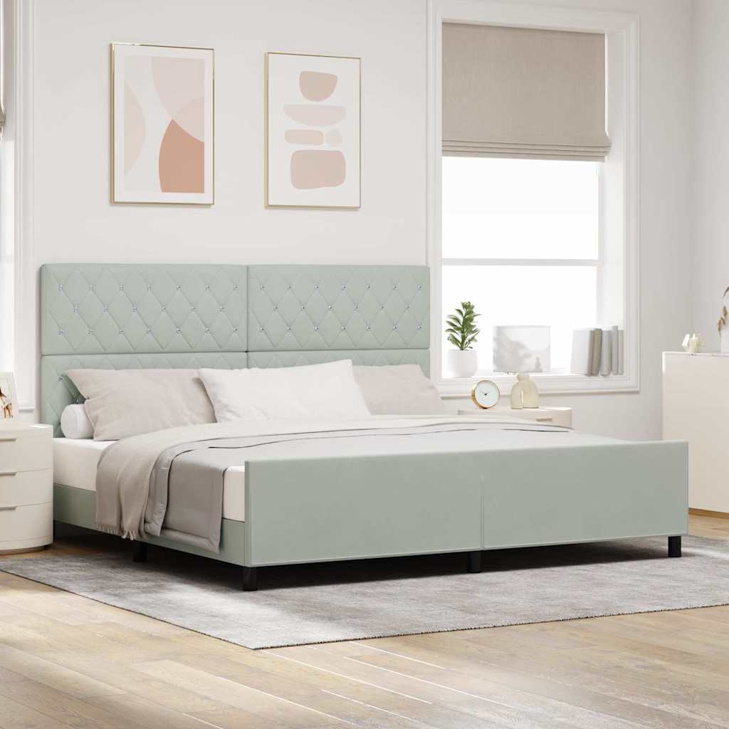 Sengestel Med Hovedgærde Lysegrå 200 X 200 Cm Fløjl - Hovedbillede