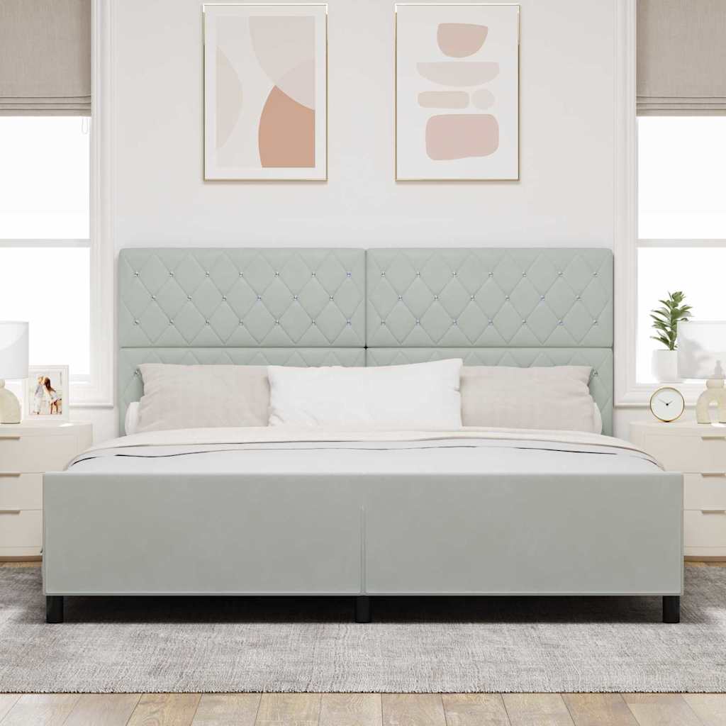 Sengestel Med Hovedgærde Lysegrå 200 X 200 Cm Fløjl - Billede 4