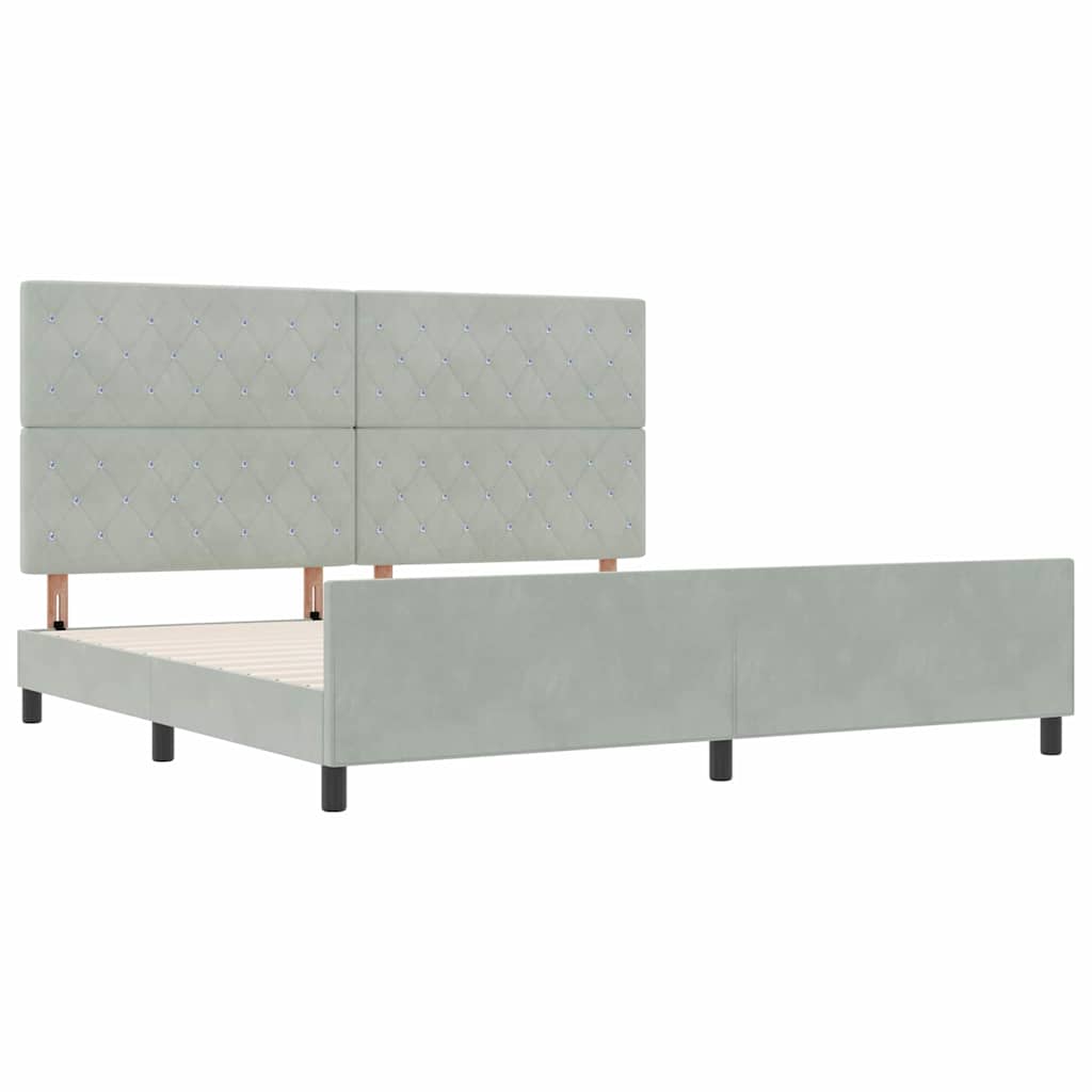 Sengestel Med Hovedgærde Lysegrå 200 X 200 Cm Fløjl - Billede 2