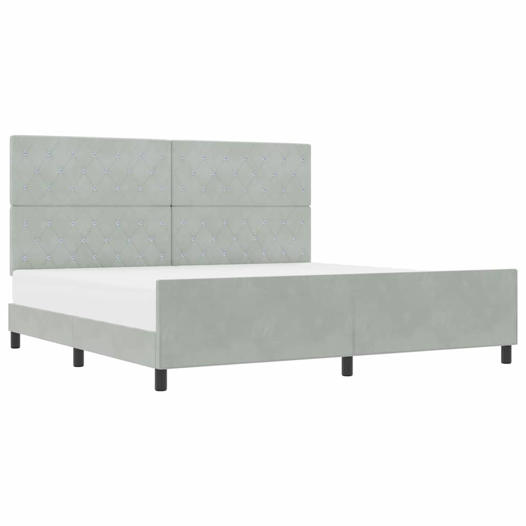 Sengestel Med Hovedgærde Lysegrå 200 X 200 Cm Fløjl - Billede 3