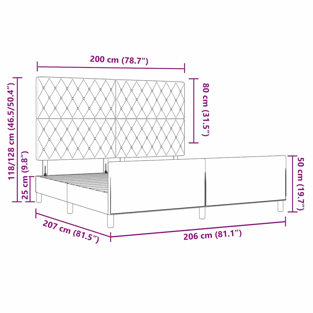 Sengestel Med Hovedgærde Lysegrå 200 X 200 Cm Fløjl - Billede 13