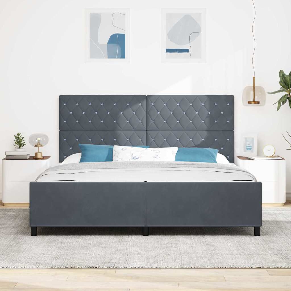 Sengestel Med Hovedgærde Mørkegrå 200 X 200 Cm Fløjl - Billede 4