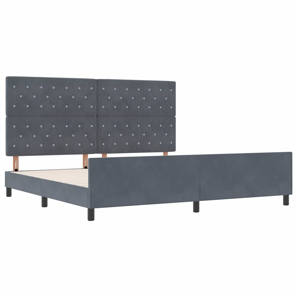 Sengestel Med Hovedgærde Mørkegrå 200 X 200 Cm Fløjl - Billede 5