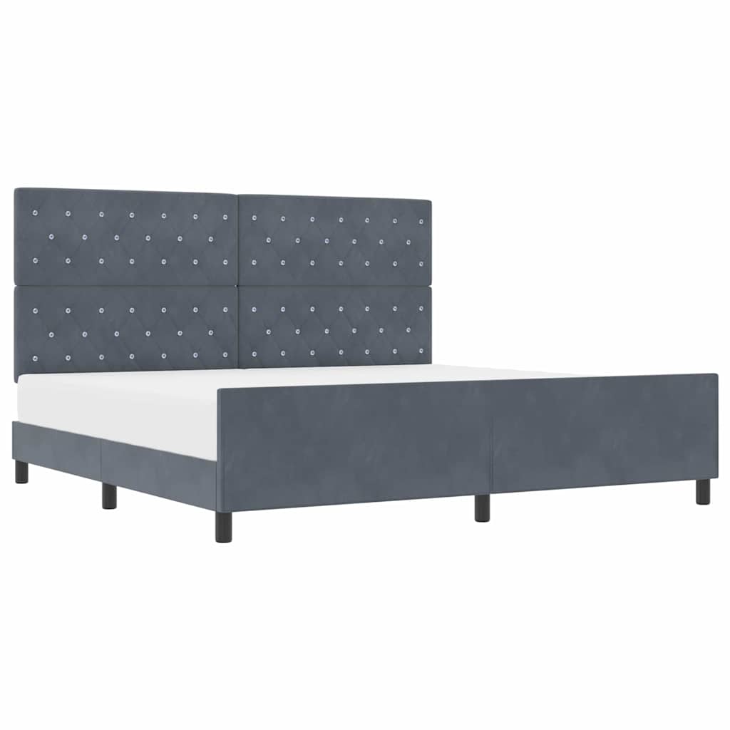 Sengestel Med Hovedgærde Mørkegrå 200 X 200 Cm Fløjl - Billede 3