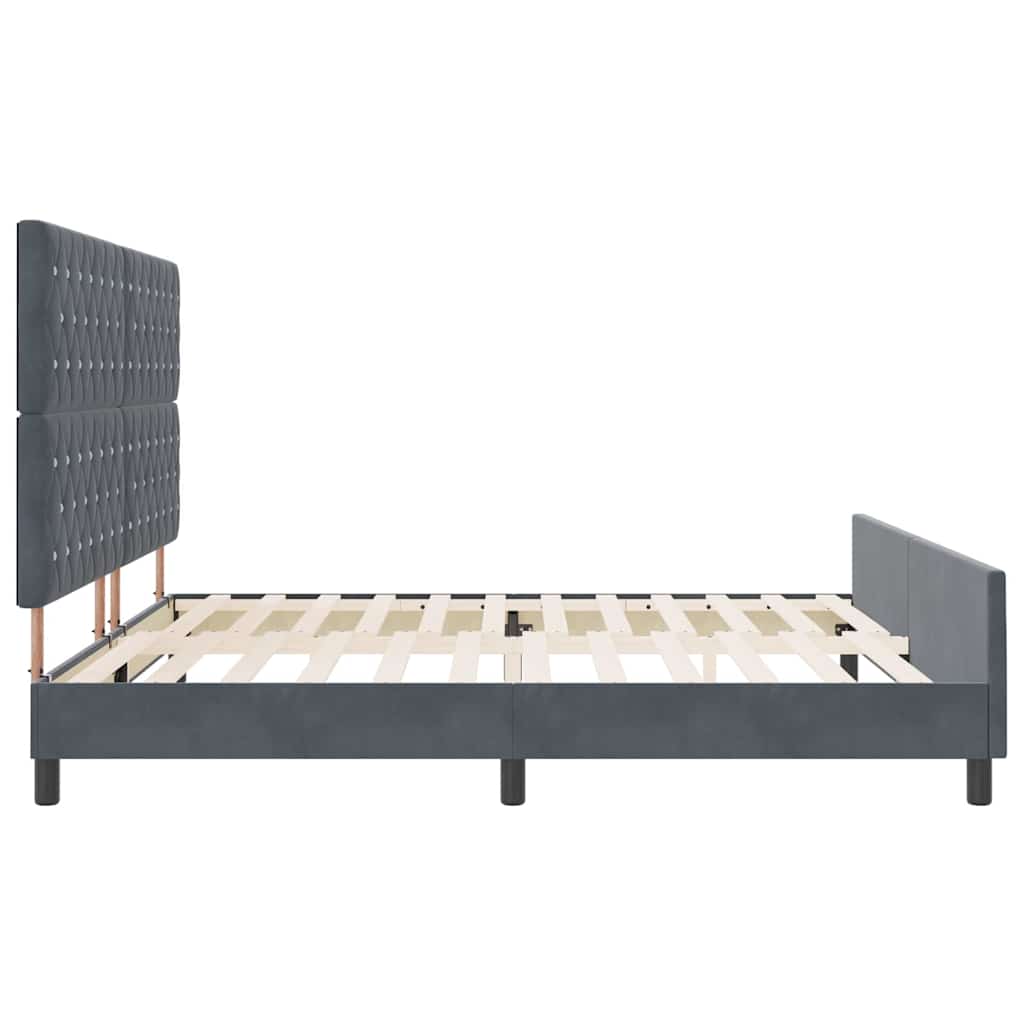 Sengestel Med Hovedgærde Mørkegrå 200 X 200 Cm Fløjl - Billede 8