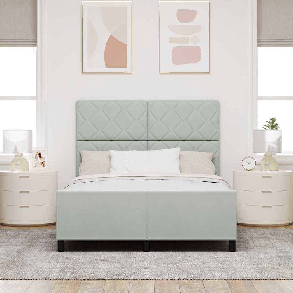 Sengestel Med Hovedgærde Lysegrå 140 X 190 Cm Fløjl - Billede 4