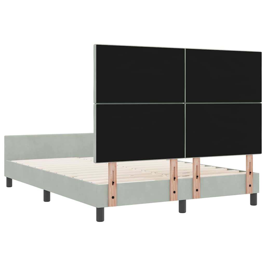 Sengestel Med Hovedgærde Lysegrå 140 X 200 Cm Fløjl - Billede 9