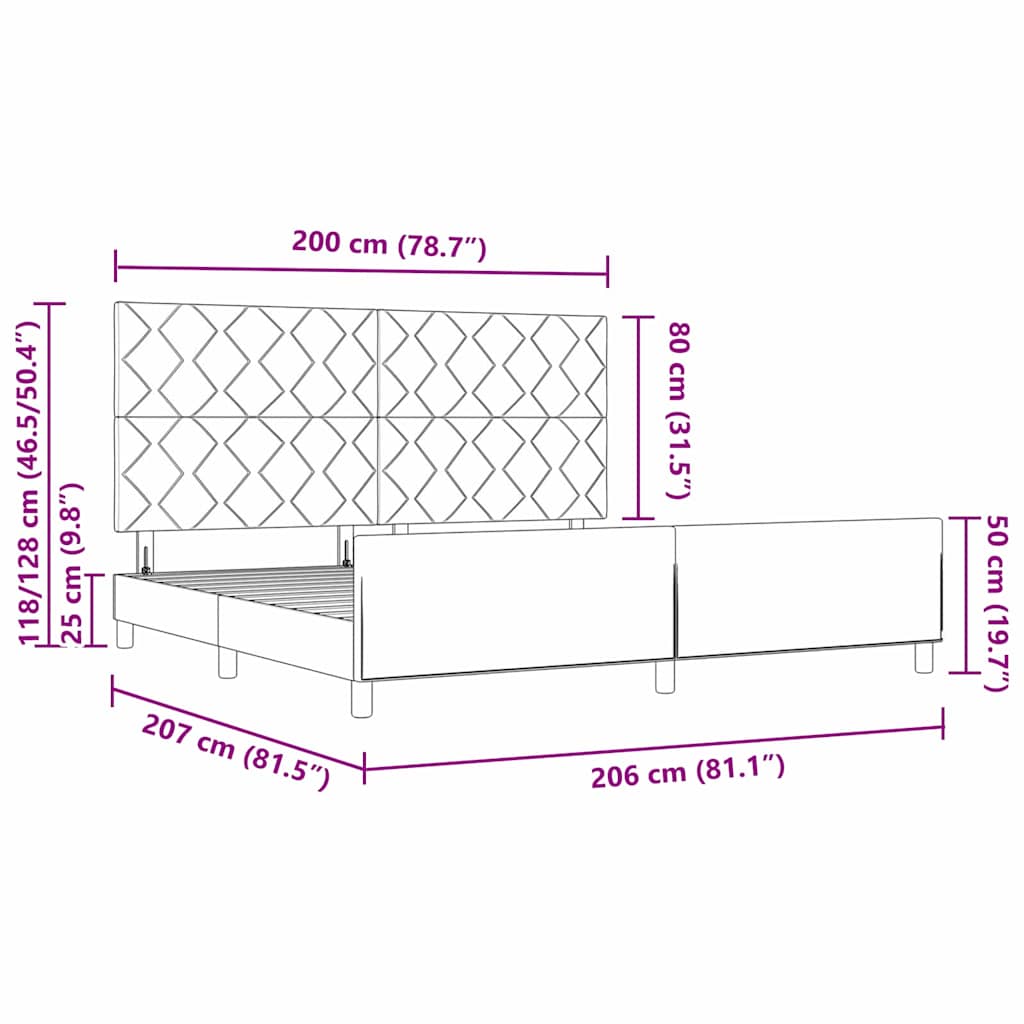 Sengestel Med Hovedgærde Lysegrå 200 X 200 Cm Fløjl - Billede 13