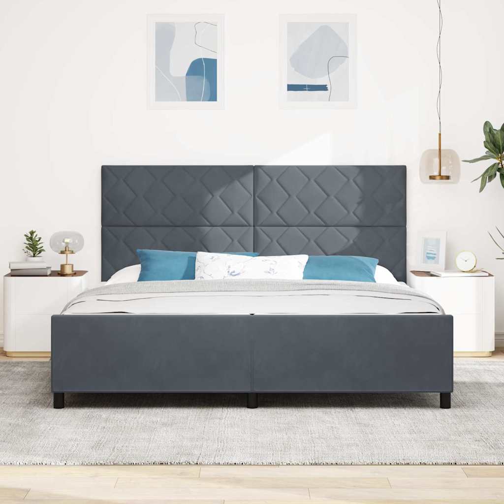 Sengestel Med Hovedgærde Mørkegrå 200 X 200 Cm Fløjl - Billede 4
