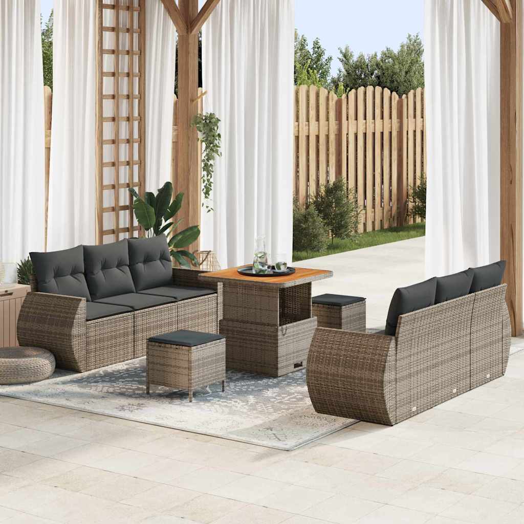 Havesofa Sæt Med Pude Med Opbevaring 9 Dele Polyrattan