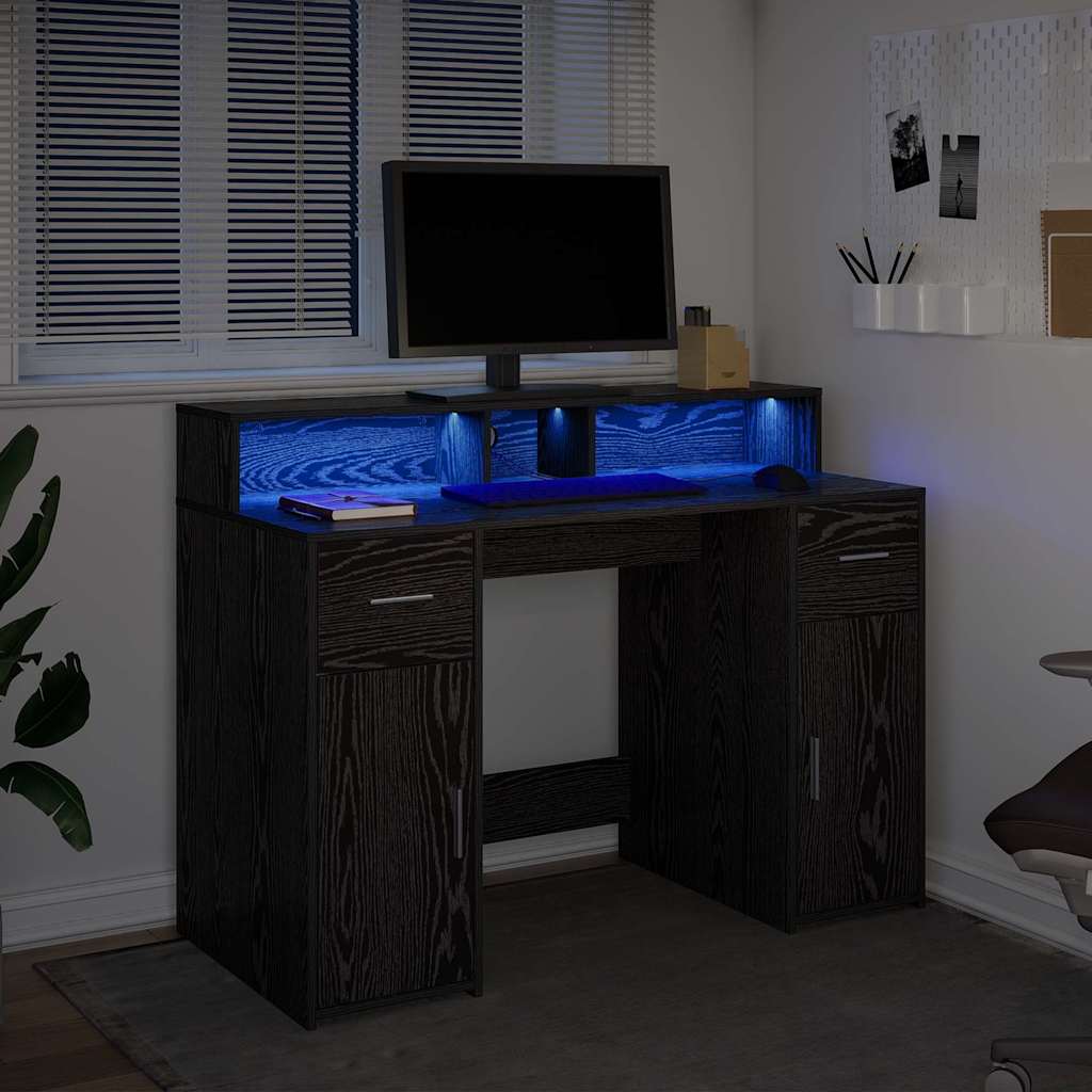 Bord Med Skuffe Sort Eg 120 X 55 X 91 Cm Konstrueret Træ - Billede 5