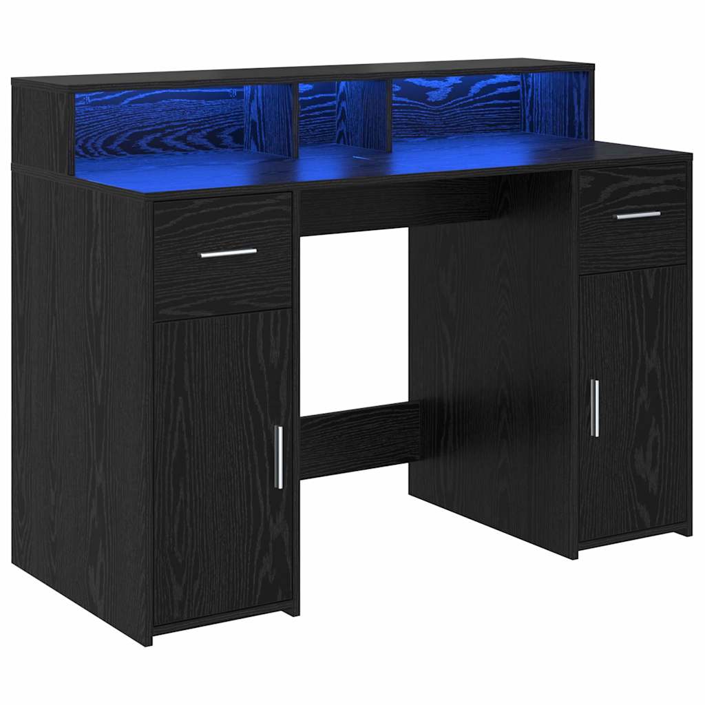 Bord Med Skuffe Sort Eg 120 X 55 X 91 Cm Konstrueret Træ - Billede 2