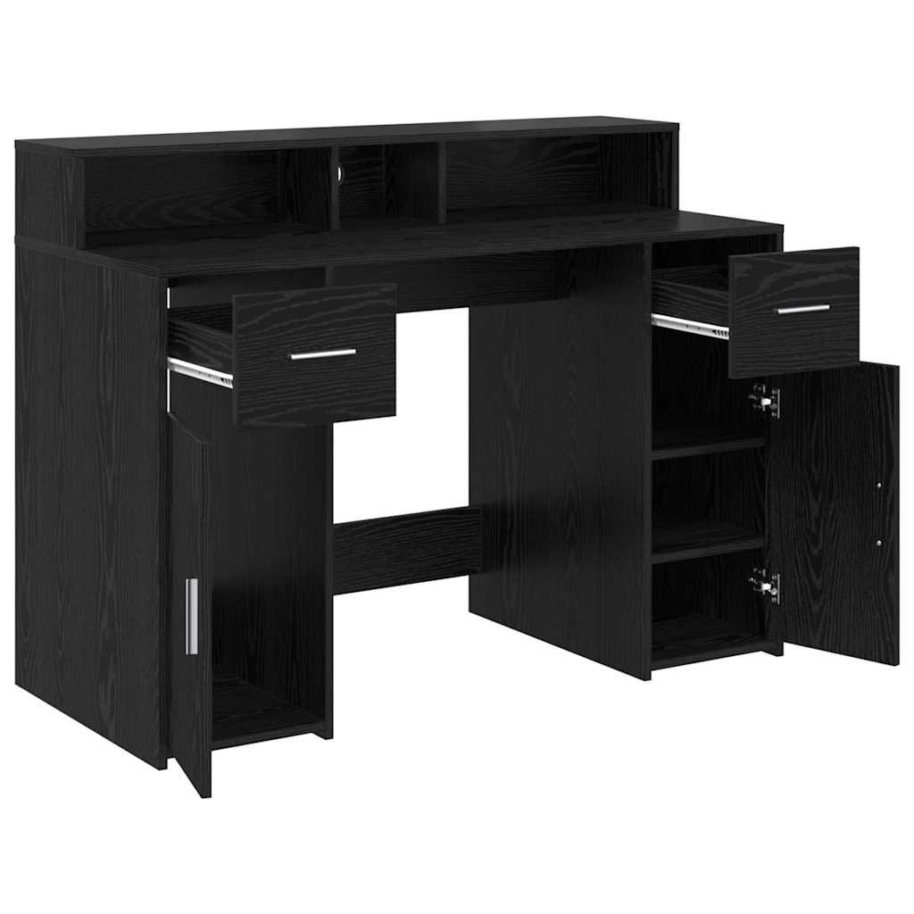 Bord Med Skuffe Sort Eg 120 X 55 X 91 Cm Konstrueret Træ - Billede 6