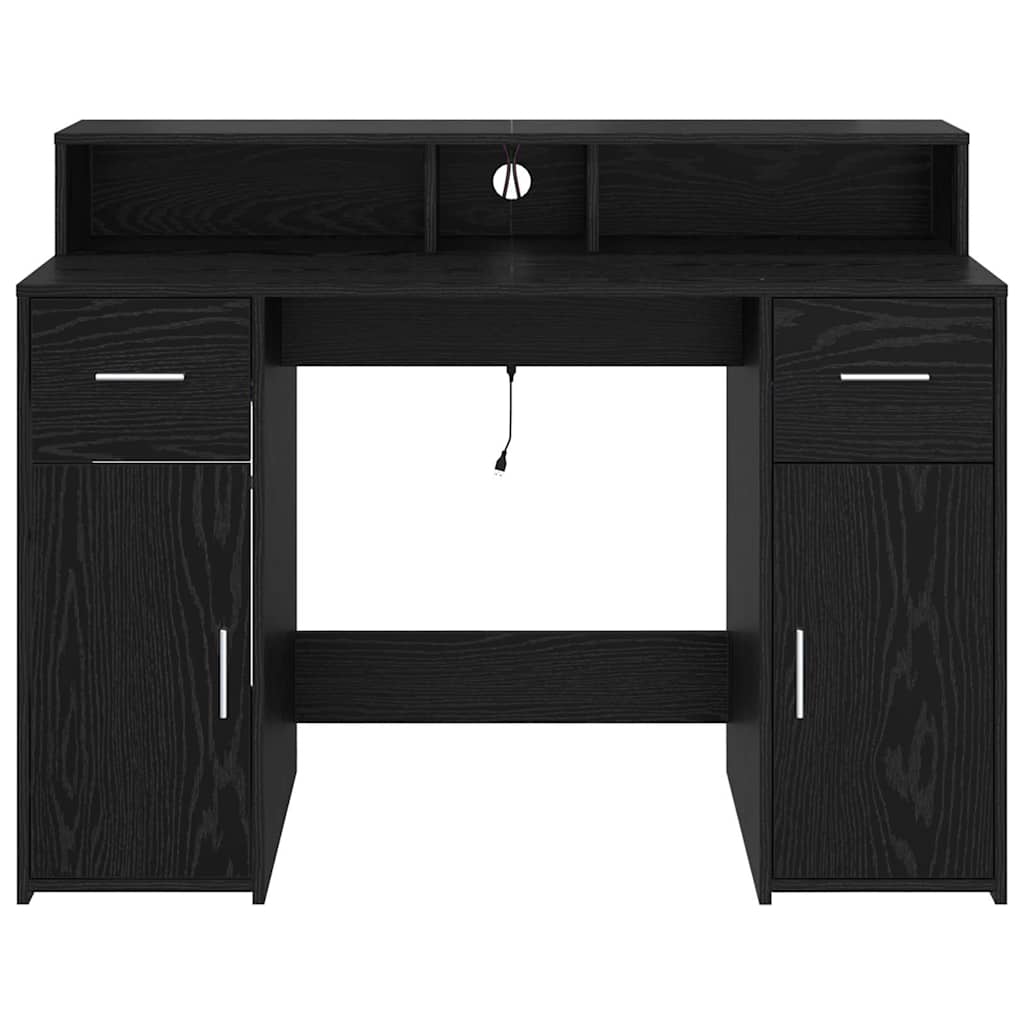 Bord Med Skuffe Sort Eg 120 X 55 X 91 Cm Konstrueret Træ - Billede 7