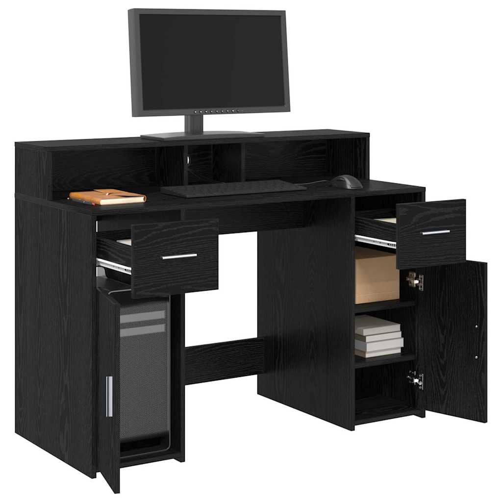 Bord Med Skuffe Sort Eg 120 X 55 X 91 Cm Konstrueret Træ - Billede 3