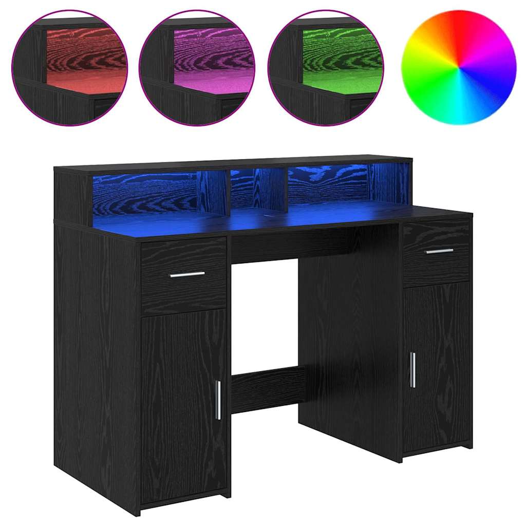 Bord Med Skuffe Sort Eg 120 X 55 X 91 Cm Konstrueret Træ - Billede 4