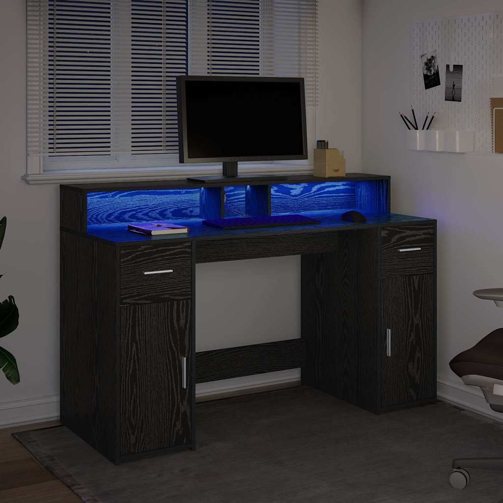 Bord Med Skuffe Sort Eg 140 X 55 X 91 Cm Konstrueret Træ - Billede 5