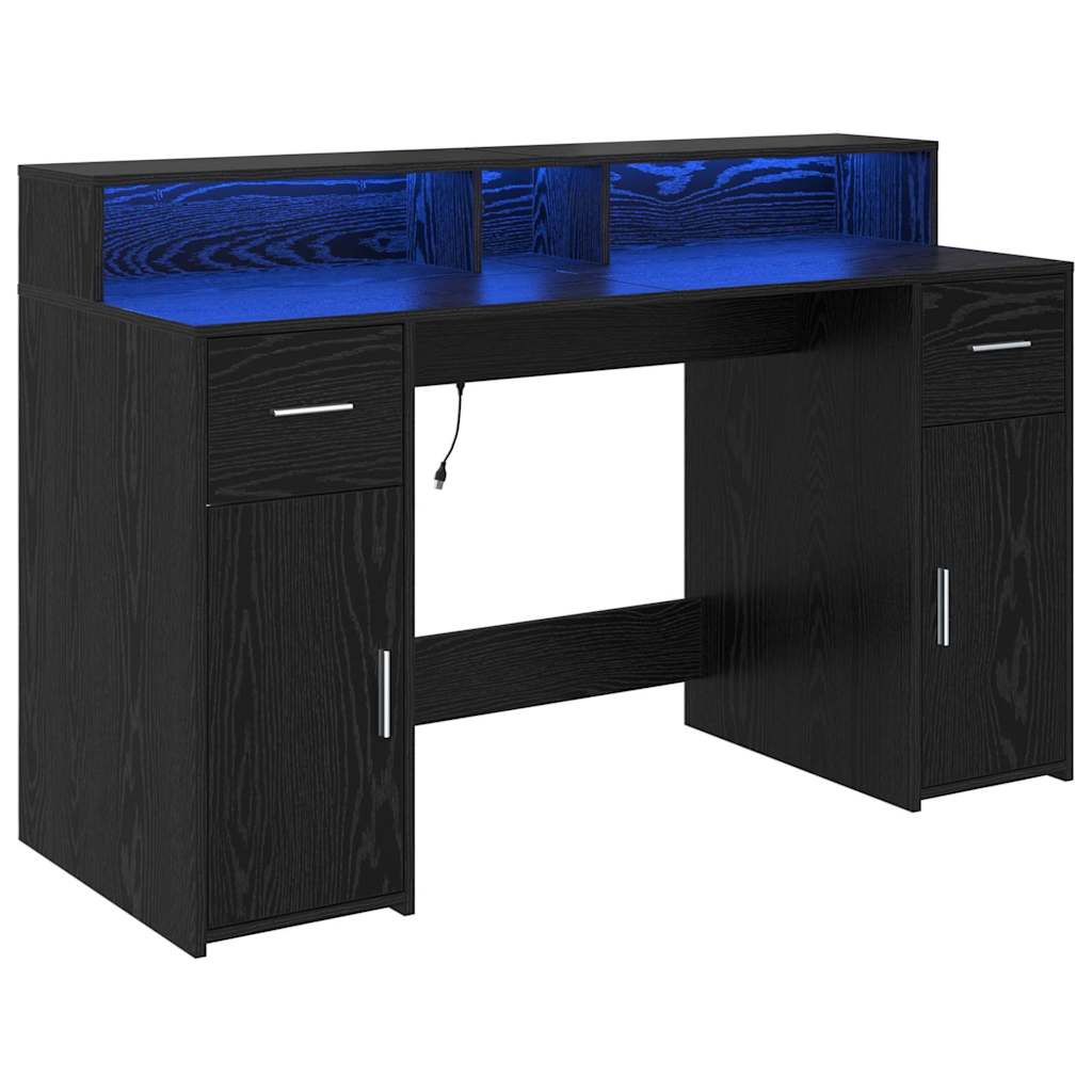 Bord Med Skuffe Sort Eg 140 X 55 X 91 Cm Konstrueret Træ - Billede 2