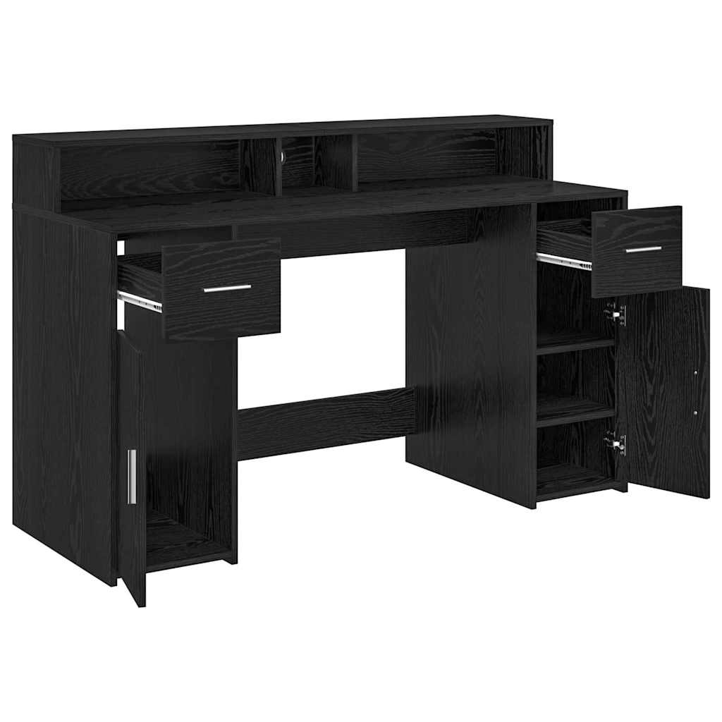 Bord Med Skuffe Sort Eg 140 X 55 X 91 Cm Konstrueret Træ - Billede 6
