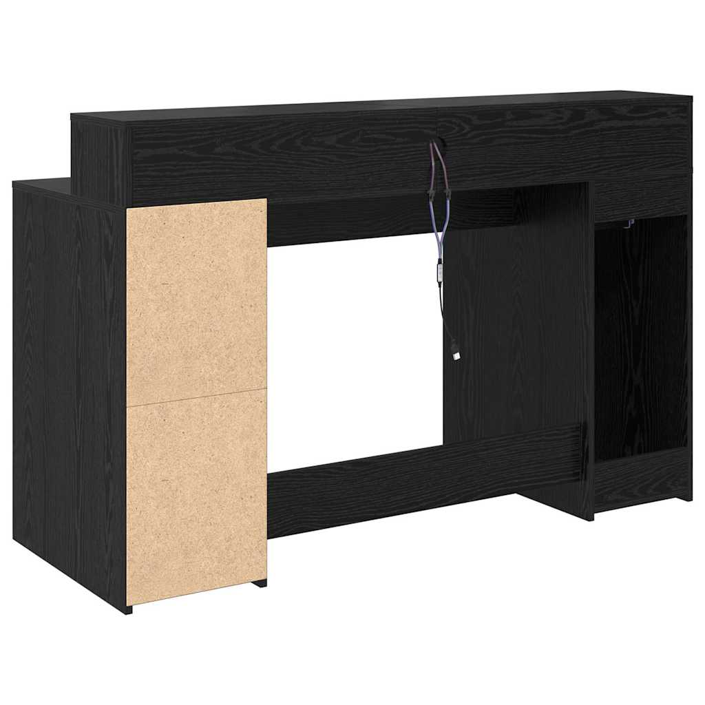 Bord Med Skuffe Sort Eg 140 X 55 X 91 Cm Konstrueret Træ - Billede 9