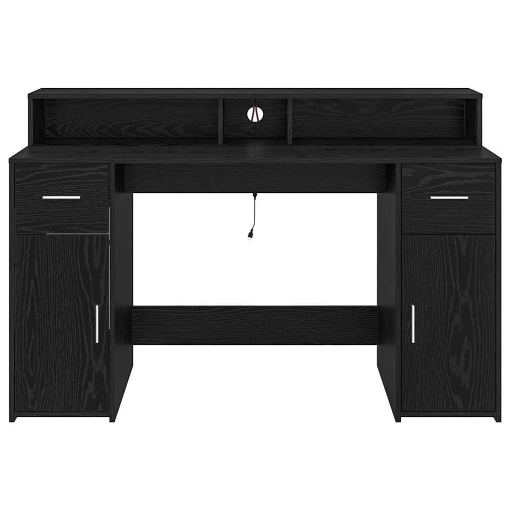 Bord Med Skuffe Sort Eg 140 X 55 X 91 Cm Konstrueret Træ - Billede 7