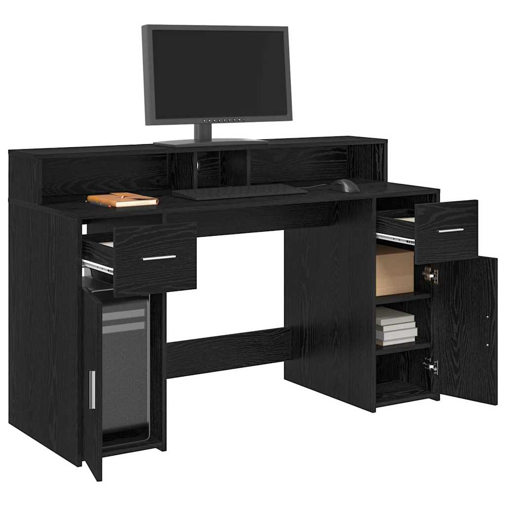 Bord Med Skuffe Sort Eg 140 X 55 X 91 Cm Konstrueret Træ - Billede 3