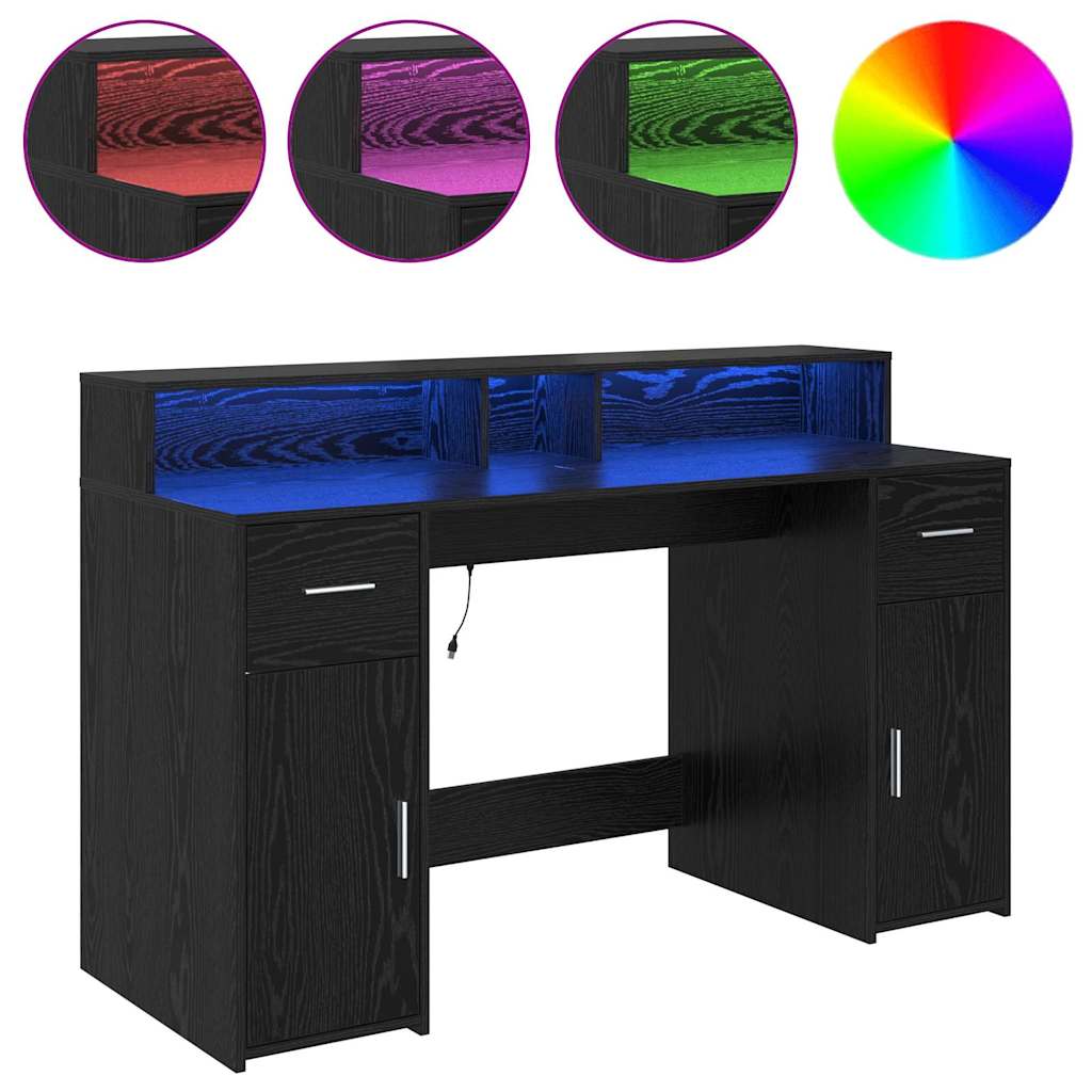 Bord Med Skuffe Sort Eg 140 X 55 X 91 Cm Konstrueret Træ - Billede 4