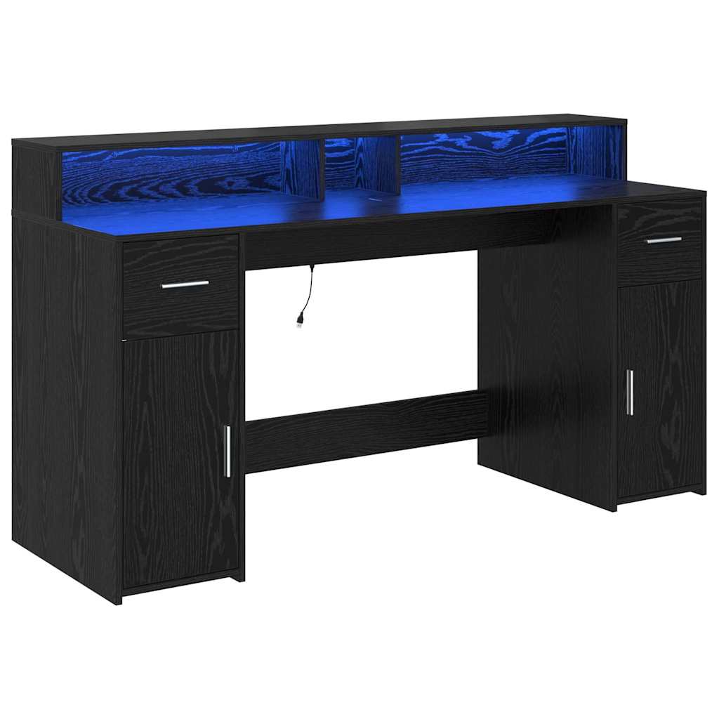 Bord Med Skuffe Sort Eg 160 X 55 X 91 Cm Konstrueret Træ - Billede 2