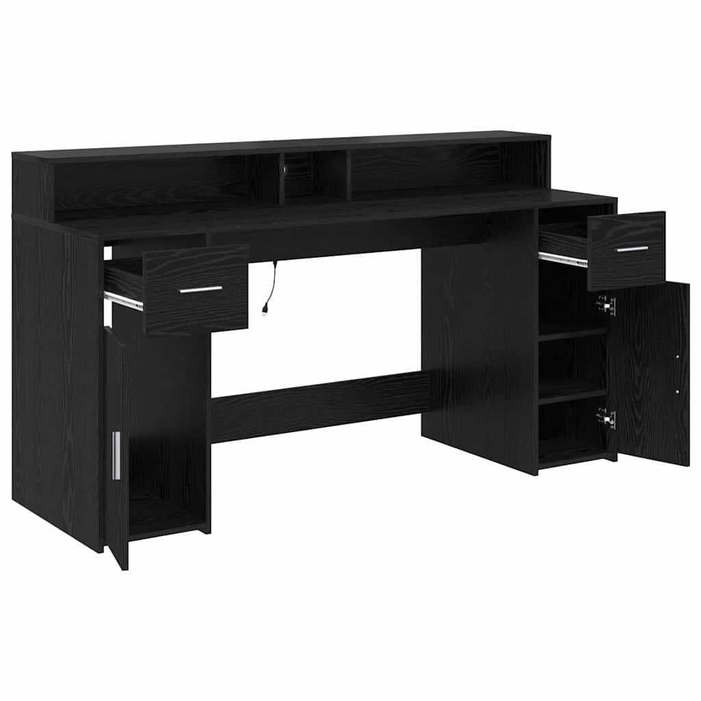 Bord Med Skuffe Sort Eg 160 X 55 X 91 Cm Konstrueret Træ - Billede 6
