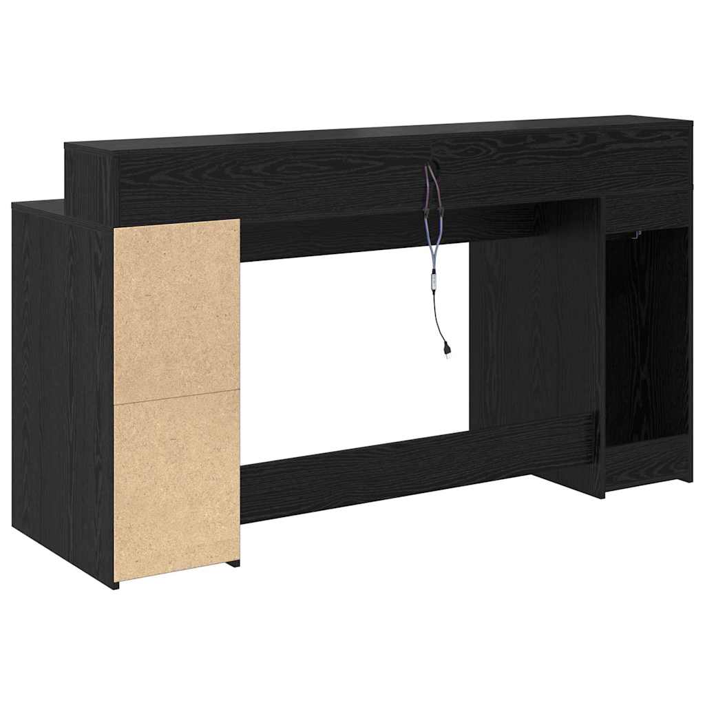 Bord Med Skuffe Sort Eg 160 X 55 X 91 Cm Konstrueret Træ - Billede 9