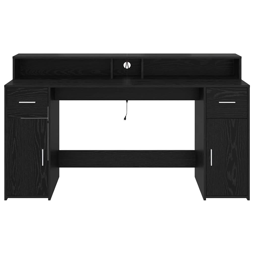 Bord Med Skuffe Sort Eg 160 X 55 X 91 Cm Konstrueret Træ - Billede 7
