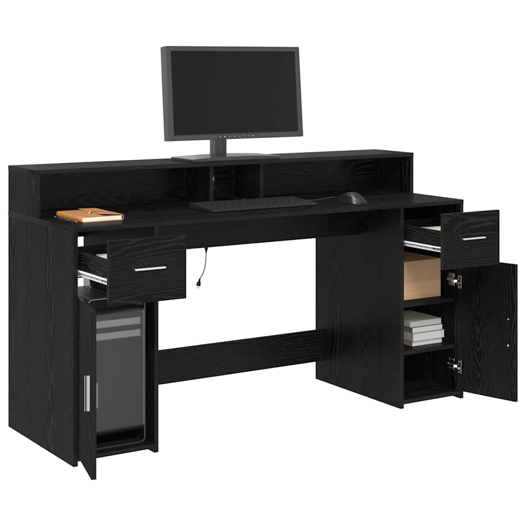 Bord Med Skuffe Sort Eg 160 X 55 X 91 Cm Konstrueret Træ - Billede 3