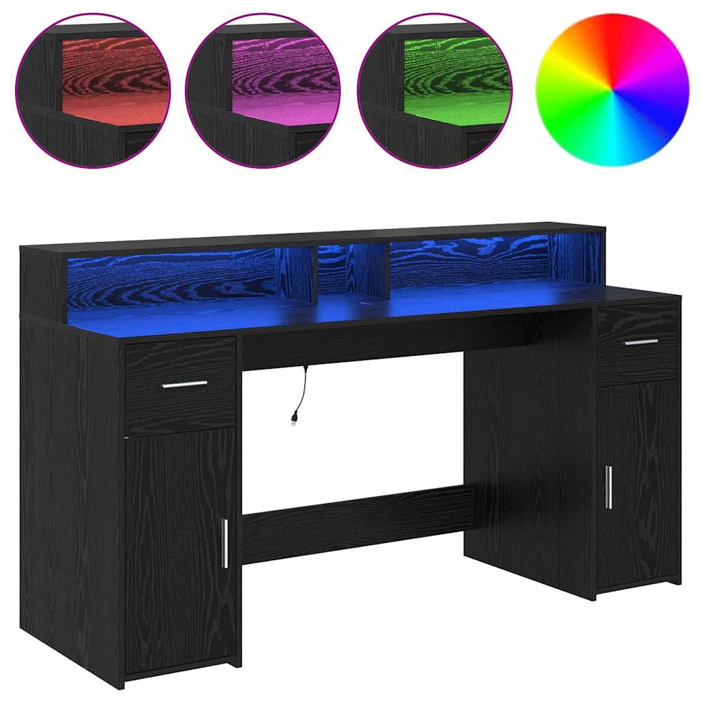 Bord Med Skuffe Sort Eg 160 X 55 X 91 Cm Konstrueret Træ - Billede 4