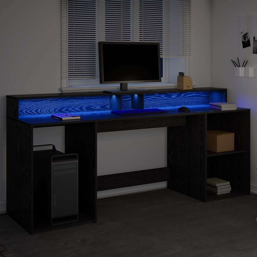Bord Med Skuffe Sort Eg 200 X 55 X 91 Cm Konstrueret Træ - Billede 5