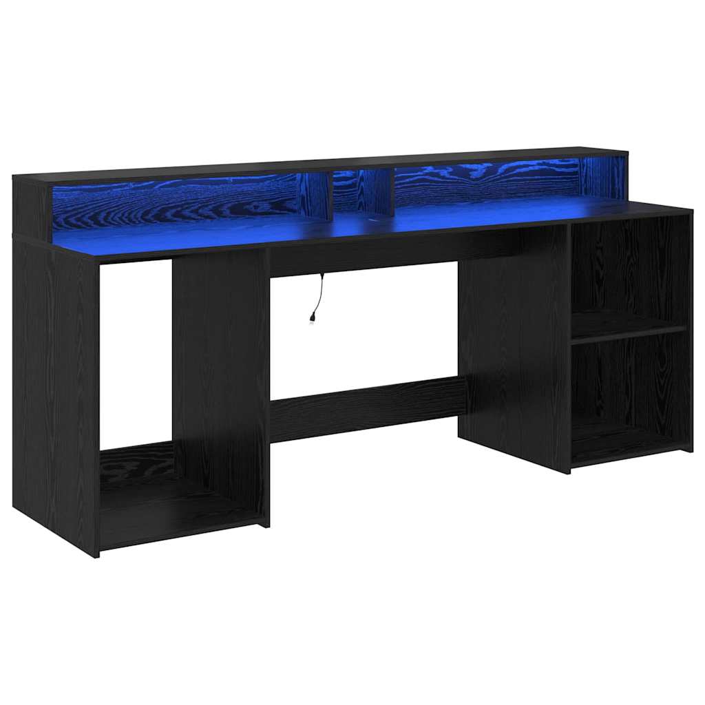 Bord Med Skuffe Sort Eg 200 X 55 X 91 Cm Konstrueret Træ - Billede 2
