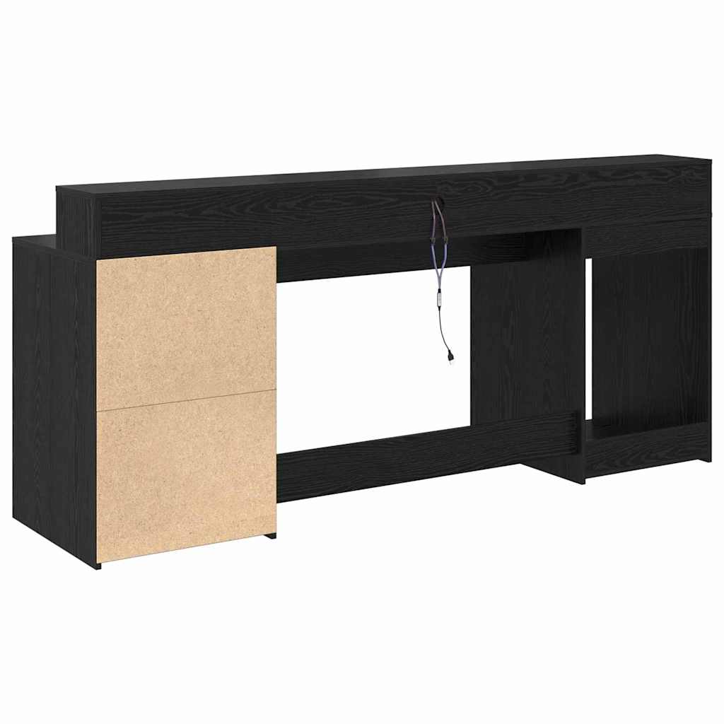 Bord Med Skuffe Sort Eg 200 X 55 X 91 Cm Konstrueret Træ - Billede 8