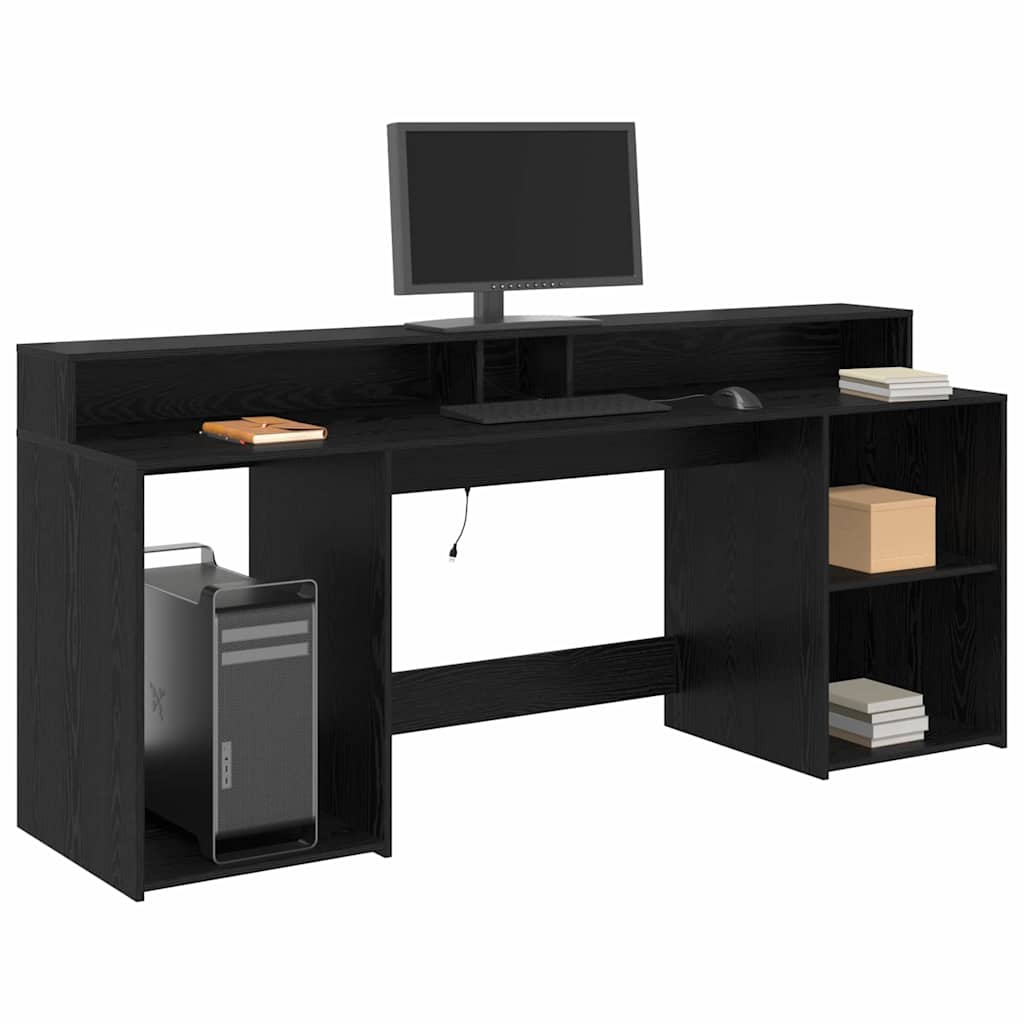 Bord Med Skuffe Sort Eg 200 X 55 X 91 Cm Konstrueret Træ - Billede 3