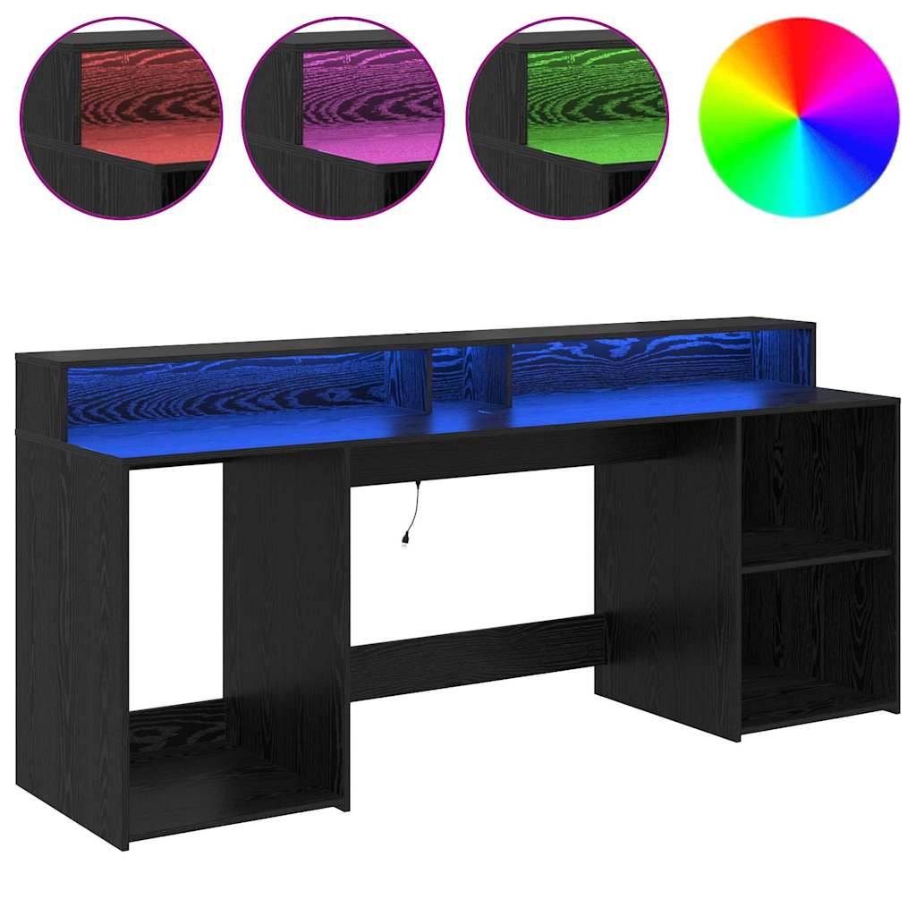 Bord Med Skuffe Sort Eg 200 X 55 X 91 Cm Konstrueret Træ - Billede 4