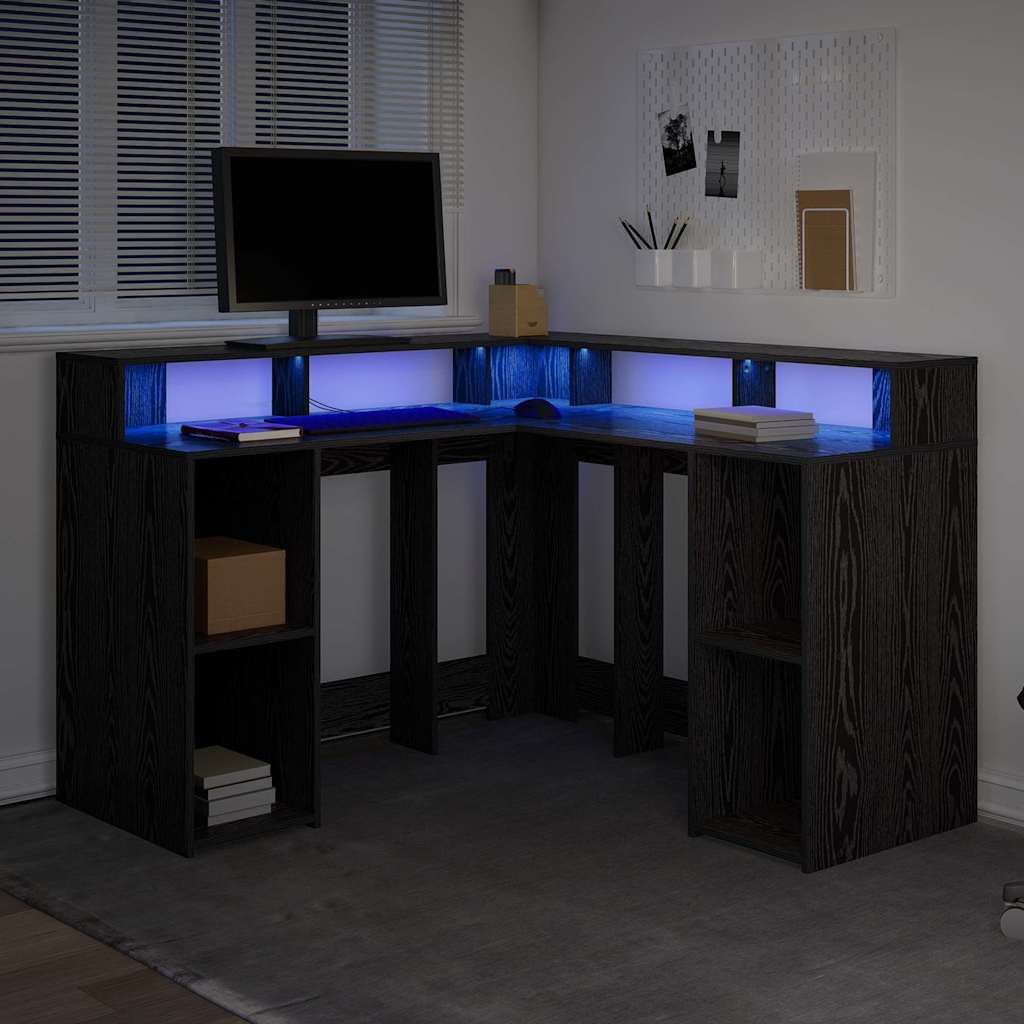 Bord Med Hylde Sort Eg 130 X 130 X 91 Cm Konstrueret Træ - Billede 5