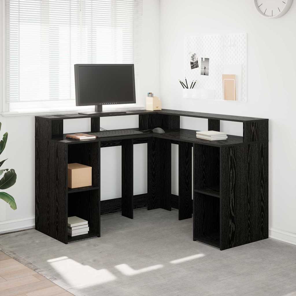 Bord Med Hylde Sort Eg 130 X 130 X 91 Cm Konstrueret Træ - Hovedbillede