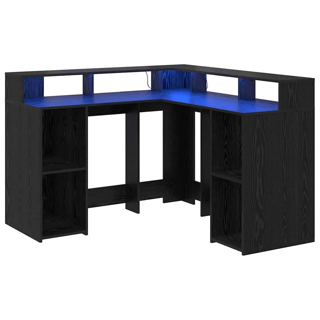 Bord Med Hylde Sort Eg 130 X 130 X 91 Cm Konstrueret Træ - Billede 2
