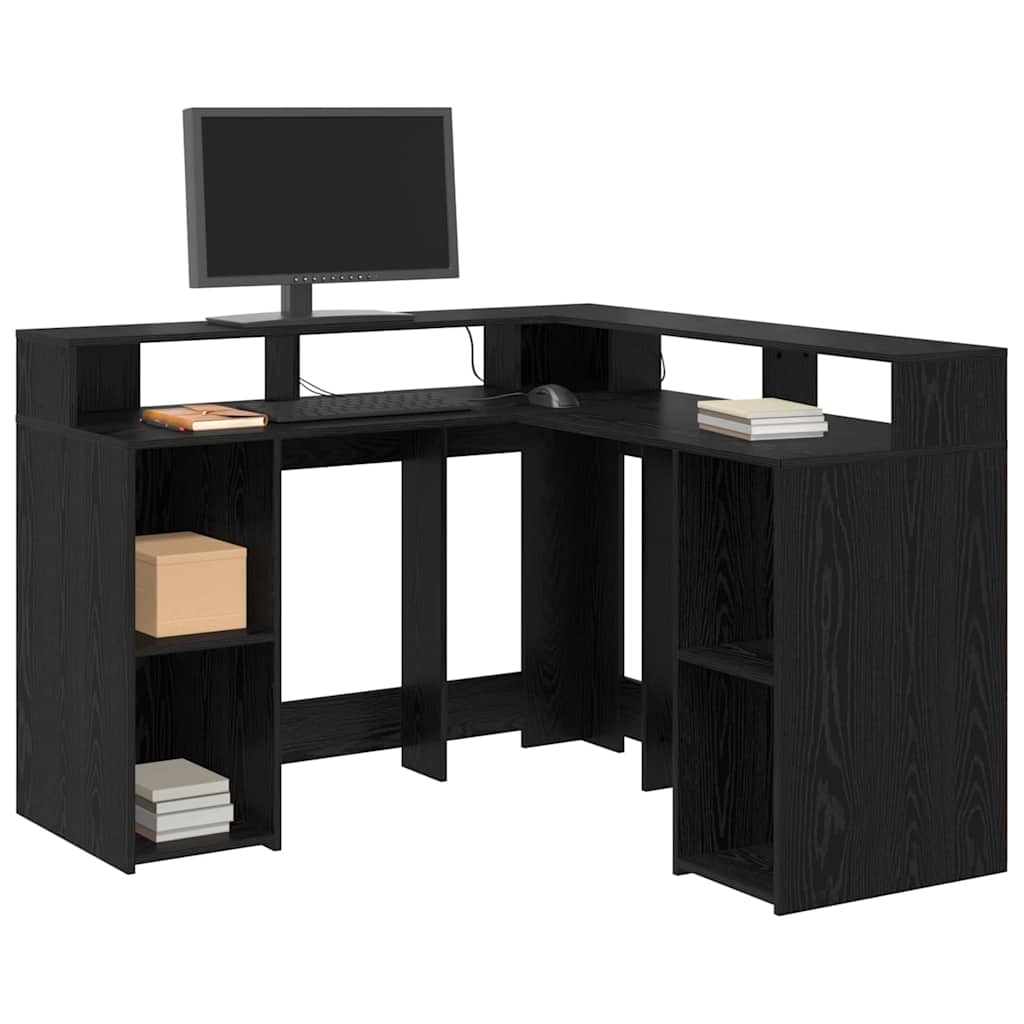 Bord Med Hylde Sort Eg 130 X 130 X 91 Cm Konstrueret Træ - Billede 3