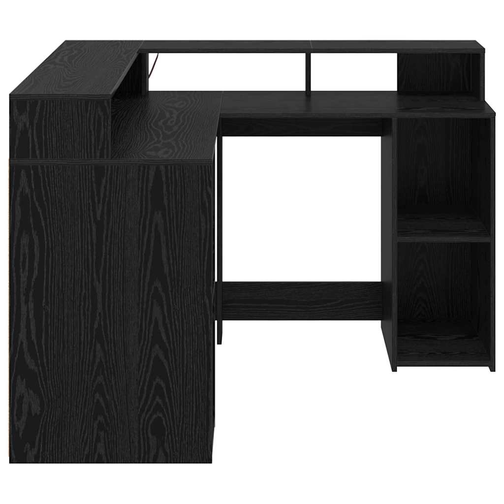 Bord Med Hylde Sort Eg 130 X 130 X 91 Cm Konstrueret Træ - Billede 7