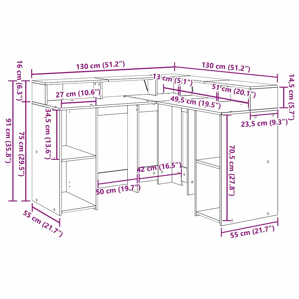 Bord Med Hylde Sort Eg 130 X 130 X 91 Cm Konstrueret Træ - Billede 12