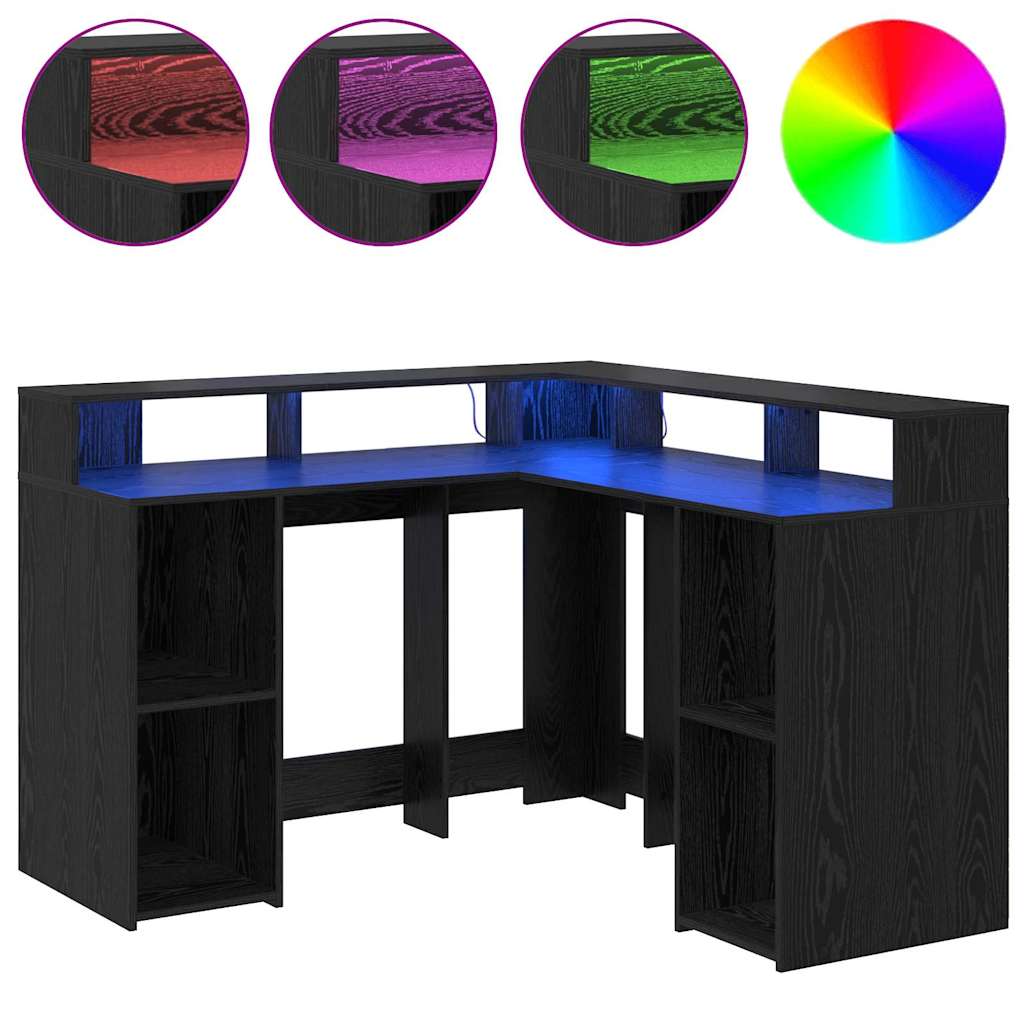 Bord Med Hylde Sort Eg 130 X 130 X 91 Cm Konstrueret Træ - Billede 4