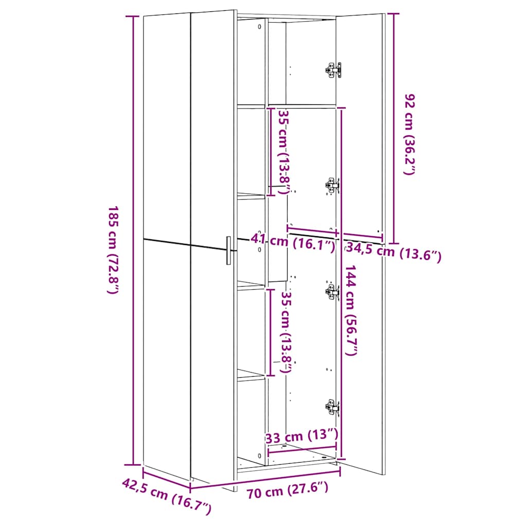 Opbevaringsskab Sort Eg 70 X 42,5 X 225 Cm Konstrueret Træ - Billede 13