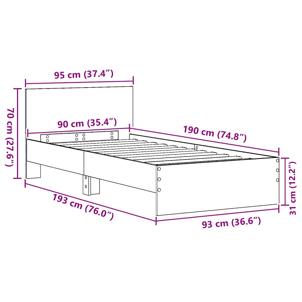 Sengestel Gammelt Træ 90 X 190 Cm Konstrueret Træ - Billede 11